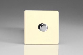 Varilight Flat Plate Screwless White Chocolate 1-Gang 2-Way Push-On/Off Rotary LED Dimmer 1 x 0-120W (1-10 LEDs)