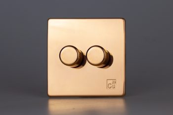Varilight Antimicrobial Screwless Copper 2-Gang 2-Way Push-On/Off Rotary LED Dimmer 2 x 0-120W (1-10 LEDs)