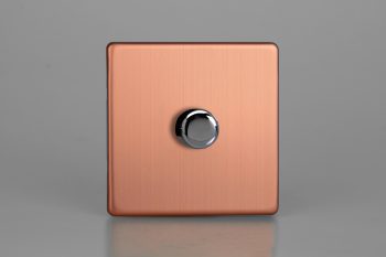 Varilight Urban Screwless Brushed Copper 1-Gang 2-Way V-Pro Push On/Off Rotary LED Dimmer 1 x 0-120W