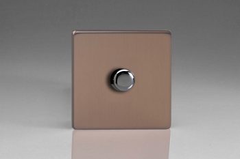 Varilight Flat Plate Screwless Brushed Bronze 1-Gang 2-Way Push-On/Off Rotary LED Dimmer 1 x 0-120W (1-10 LEDs)