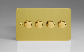 Varilight Ultraflat Brushed Brass 4-Gang 2-Way Push-On/Off Rotary LED Dimmer 4 x 0-120W (1-10 LEDs) (Twin Plate)