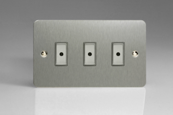 Varilight Ultraflat Brushed Steel 3-Gang 1-Way Remote/Tactile Touch Control Master LED Dimmer 3 x 0-100W (1-10 LEDs)