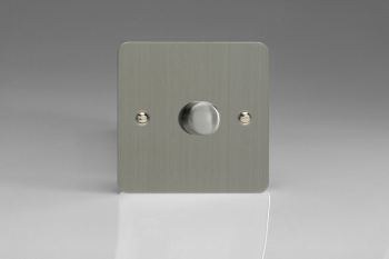 Varilight Ultraflat Brushed Steel 1-Gang 2-Way Push-On/Off Rotary LED Dimmer 1 x 0-120W (1-10 LEDs)
