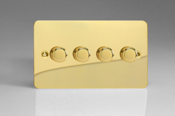 Varilight Ultraflat Polished Brass 4-Gang 2-Way Push-On/Off Rotary LED Dimmer 4 x 0-120W (1-10 LEDs) (Twin Plate)