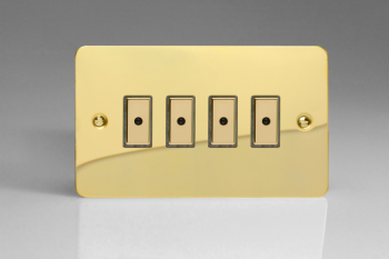 Varilight Ultraflat Polished Brass 4-Gang 1-Way Remote/Tactile Touch Control Master LED Dimmer 4 x 0-100W (1-10 LEDs)