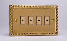 Varilight Classic Georgian Brass 4-Gang 1-Way Remote/Tactile Touch Control Master LED Dimmer 4 x 0-100W (1-10 LEDs)