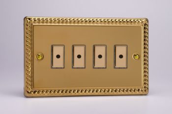 Varilight Classic Georgian Brass 4-Gang 1-Way Remote/Tactile Touch Control Master LED Dimmer 4 x 0-100W (1-10 LEDs)