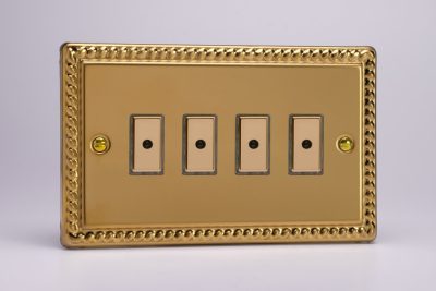 Varilight Classic Georgian Brass 4-Gang 1-Way Remote/Tactile Touch Control Master LED Dimmer 4 x 0-100W (1-10 LEDs)