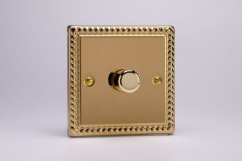 Varilight Classic Georgian Brass 1-Gang 2-Way Push-On/Off Rotary LED Matrix Dimmer 1 x 20-400W (max 40 LEDs)