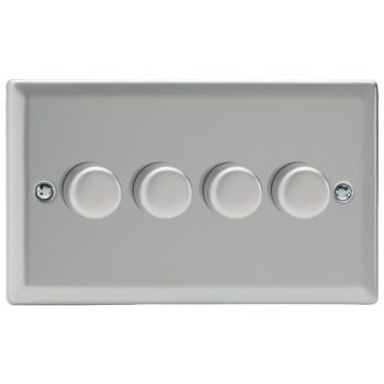Varilight Classic Satin Chrome 4-Gang 2-Way Push-On/Off Rotary LED Dimmer 4 x 0-120W (1-10 LEDs) (Twin Plate)