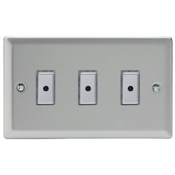 Varilight Classic Satin Chrome 3-Gang 1-Way Remote/Tactile Touch Control Master LED Dimmer 3 x 0-100W (1-10 LEDs)