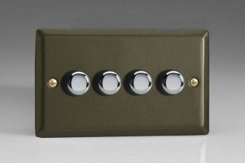 Varilight Classic Graphite 4-Gang 2-Way Push-On/Off Rotary LED Dimmer 4 x 0-120W (1-10 LEDs) (Twin Plate)
