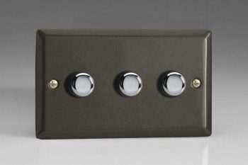 Varilight Classic Graphite 3-Gang 2-Way Push-On/Off Rotary LED Dimmer 3 x 0-250W (Max 30 LEDs) (Twin Plate)