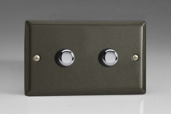 Varilight Classic Graphite 2-Gang 2-Way Push-On/Off Rotary LED Dimmer 2 x 0-300W (Max 30 LEDs) (Twin Plate)