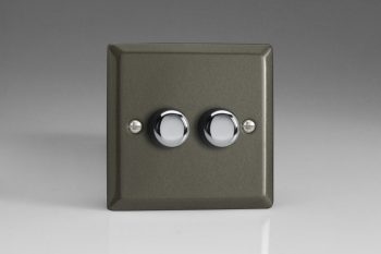 Varilight Classic Graphite 2-Gang 2-Way Push-On/Off Rotary LED Matrix Dimmer 2 x 15-180W (max 20 LEDs)
