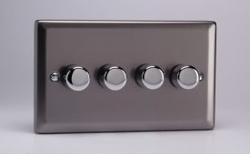 Varilight Classic Pewter V-Pro 4-Gang 2-Way Push-On/Off Rotary LED Dimmer 4 x 0-120W (1-10 LEDs) (Twin Plate)
