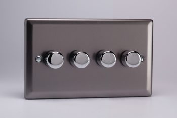Varilight Classic Pewter V-Pro 4-Gang 2-Way Push-On/Off Rotary LED Dimmer 4 x 0-120W (1-10 LEDs) (Twin Plate)