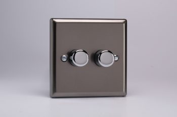 Varilight Classic Pewter V-Pro 2-Gang 2-Way Push-On/Off Rotary LED Dimmer 2 x 0-120W (1-10 LEDs)