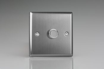 Varilight Classic Brushed Steel 1-Gang 2-Way Push-On/Off Rotary LED Matrix Dimmer 1 x 20-400W (max 40 LEDs)