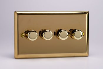 Varilight Classic Victorian Brass 4-Gang 2-Way Push-On/Off Rotary LED Dimmer 4 x 0-120W (1-10 LEDs) (Twin Plate)