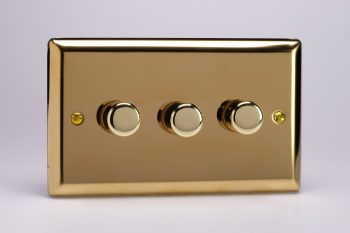 Varilight Classic Victorian 3-Gang 2-Way Push-On/Off Rotary LED Dimmer 3 x 0-120W (1-10 LEDs) (Twin Plate)