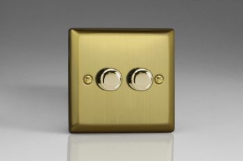 Varilight Urban Brushed Brass V-Pro 2-Gang 2-Way Push-On/Off Rotary LED Dimmer 2 x 0-120W (1-10 LEDs)