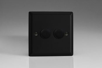 Varilight Urban Matt Black 2-Gang 2-Way Push-On/Off Rotary LED Dimmer 2 x 0-120W (1-10 LEDs)