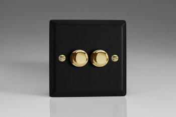 Varilight Vogue Matt Black 2-Gang 2-Way Push-On/Off Rotary LED Dimmer 2 x 0-120W (1-10 LEDs) (matrix)