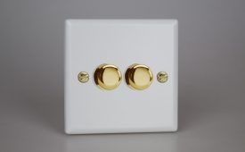 Varilight Vogue Matt White 2-Gang 2-Way Push-On/Off Rotary LED Dimmer 2 x 0-120W (1-10 LEDs) (matrix)