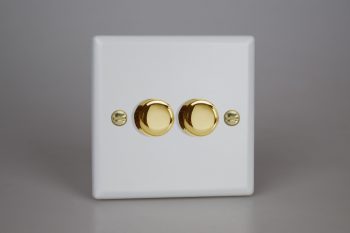 Varilight Vogue Matt White 2-Gang 2-Way Push-On/Off Rotary LED Dimmer 2 x 0-120W (1-10 LEDs) (matrix)