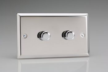 Varilight Classic Mirror Chrome 2-Gang 2-Way Push-On/Off Rotary LED Matrix Dimmer 2 x 20-300W (max 36 LEDs) (Twin Plate)