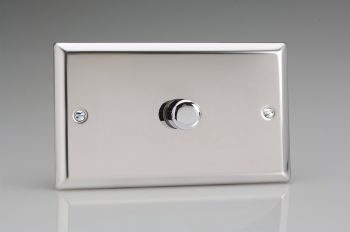 Varilight Classic Mirror Chrome 1-Gang 2-Way Push-On/Off Rotary LED Matrix Dimmer 1 x 40-600W (max 60 LEDs) (Twin Plate) KCDP601