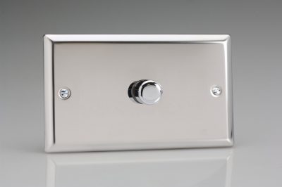 Varilight Classic Mirror Chrome 1-Gang 2-Way Push-On/Off Rotary LED Matrix Dimmer 1 x 40-600W (max 60 LEDs) (Twin Plate) KCDP601
