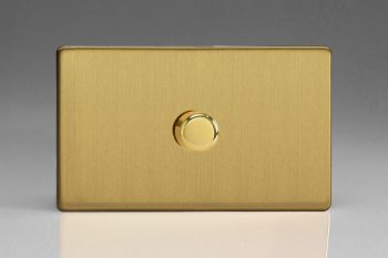 Varilight Flat Plate Screwless Brushed Brass 1-Gang 2-Way Push-On/Off Rotary LED Dimmer 1 x 40-600W (max 60 LEDs) (Twin Plate)