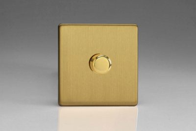 Varilight Flat Plate Screwless Brushed Brass 1-Gang 2-Way Push-On/Off Rotary LED Dimmer 1 x 15-220W (max 26 LEDs)