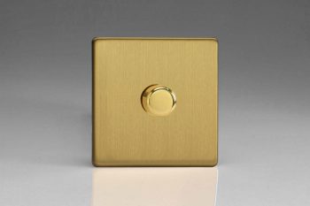 Varilight Flat Plate Screwless Brushed Brass 1-Gang 2-Way Push-On/Off Rotary LED Matrix Dimmer 1 x 20-400W (max 40 LEDs)