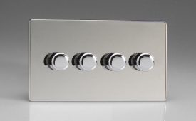 Varilight Flat Plate Screwless Polished Chrome 4-Gang 2-Way Push-On/Off Rotary LED Matrix Dimmer 4 x 15-180W (max 20 LEDs) (Twin Plate)