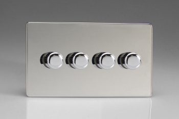Varilight Flat Plate Screwless Polished Chrome 4-Gang 2-Way Push-On/Off Rotary LED Matrix Dimmer 4 x 15-180W (max 20 LEDs) (Twin Plate)