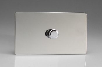 Varilight Flat Plate Screwless Polished Chrome 1-Gang 2-Way Push-On/Off Rotary LED Matrix Dimmer 1 x 40-600W (max 60 LEDs) (Twin Plate)