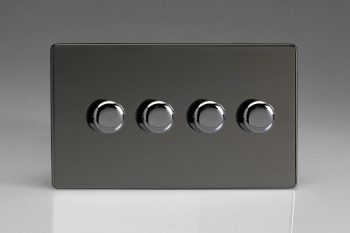 Varilight Flat Plate Screwless Iridium Black 4-Gang 2-Way Push-On/Off Rotary LED Dimmer 4 x 15-180W (max 20 LEDs) (Twin Plate)