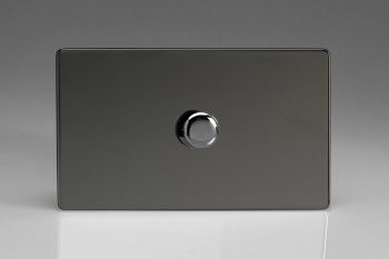 Varilight Flat Plate Screwless Iridium Black 1-Gang 2-Way Push-On/Off Rotary LED Matrix Dimmer 1 x 40-600W (max 60 LEDs) (Twin Plate)