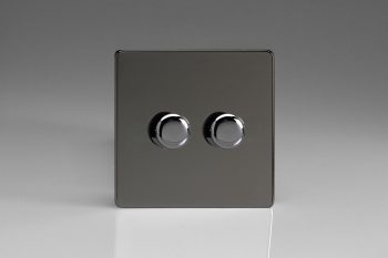 Varilight Flat Plate Screwless Iridium Black 2-Gang 2-Way Push-On/Off Rotary LED Matrix Dimmer 2 x 15-180W (max 20 LEDs)