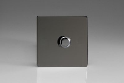 Varilight Flat Plate Screwless Iridium Black 1-Gang 2-Way Push-On/Off Rotary LED Dimmer 1 x 15-220W (max 26 LEDs)