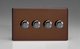 Varilight Flat Plate Screwless Mocha 4-Gang 2-Way Push-On/Off Rotary LED Matrix Dimmer 4 x 15-180W (max 20 LEDs) (Twin Plate)