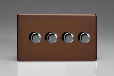 Varilight Flat Plate Screwless Mocha 4-Gang 2-Way Push-On/Off Rotary LED Matrix Dimmer 4 x 15-180W (max 20 LEDs) (Twin Plate)