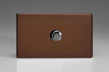 Varilight Flat Plate Screwless Mocha 1-Gang 2-Way Push-On/Off Rotary LED Matrix Dimmer 1 x 40-600W (max 60 LEDs) (Twin Plate)