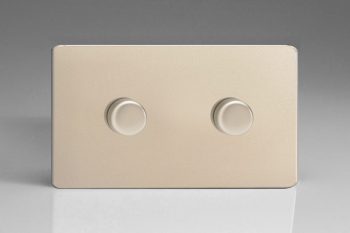 Varilight Flat Plate Screwless Satin Chrome 2-Gang 2-Way Push-On/Off Rotary LED Dimmer 2 x 20-300W (max 36 LEDs) (Twin Plate)