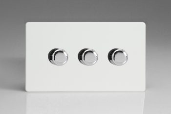 Varilight Flat Plate Screwless Premium White 3-Gang 2-Way Push-On/Off Rotary LED Dimmer 3 x 15-180W (max 20 LEDs) (Twin Plate)