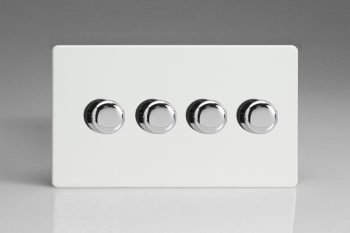 Varilight Flat Plate Screwless Premium White 4-Gang 2-Way Push-On/Off Rotary LED Dimmer 4 x 15-180W (max 20 LEDs) (Twin Plate)
