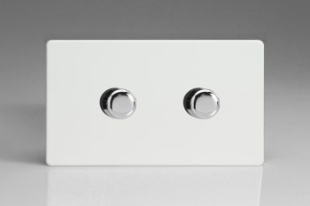 Varilight Flat Plate Screwless 2-Gang 2-Way Push-On/Off Rotary LED Dimmer 2 x 20-300W (max 36 LEDs) (Twin Plate)